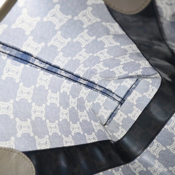 CELINE Logo Macadam Pattern Shoulder Tote Bag Vinyl Leather Blue SHW 38KA973 - Picture 11 of 15